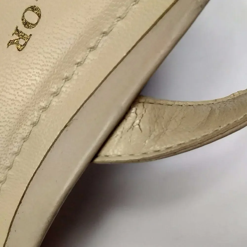 Ann Taylor Beige Leather Ankle Wrap Wedges